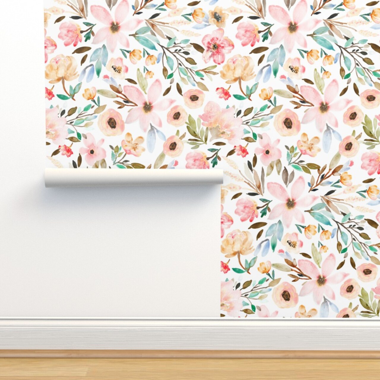 Bloom Floral Watercolor Garden Botanical Nursery Spring Kitchen Custom Removable Wallpaper by Spoonflower Peel & Stick Wallpaper 2FT Wide